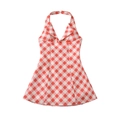 Vintage Neckholder-Kleid mit rot-weißem Karomuster und A-Linien-Schnitt für Damen - S / Rot Weiß Kariert