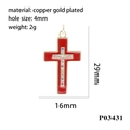 Detailed view of red enamel cross pendant with colorful cubic zirconia in gold-plated copper - Red Enamel Colored Zircon Cross