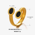 Anello a spirale in acciaio inossidabile dorato con elementi ovali neri e fascia testurizzata - Nero