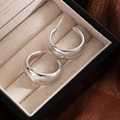 Chic silver-colored C-shaped hoop earrings with a polished mirror finish in a gift box - Silver Wide C-Shape
