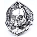 Vintage roestvrijstalen schedelring met scheepsanker en octopus-tentakels in zilveren - Zilver / US 7