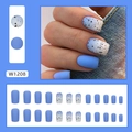 Matte blue gradient press-on nails with black speckle patterns, 24-piece full set - Matte Blue Gradient Black Speckled Style (W1208)