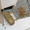 Mini golden lipstick cross-body bag with sparkling rhinestones and metal chain strap - A029 Style / Gold