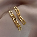 925 silver needle vintage gold geometric earrings with four linked rectangular rings - Gold Rectangular Nested Dangle (E049)