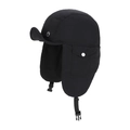 Black winter trapper hat with windproof fabric and adjustable chin strap and side pocket - Black