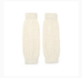 Macro detail of creamy white wool blend knit leg warmers with textured ribbed cuffs - One Size / White