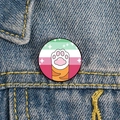 Cartoon cat paw pin with pink and green rainbow stripes on blue denim jacket - Genderqueer Pride (XZ6682)