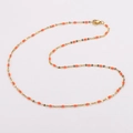 Delicate 18-inch gold titanium steel chain necklace with bright orange enamel lip beads - Gold + Orange Enamel