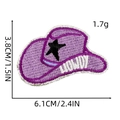 Purple cowgirl hat embroidery patch with Howdy lettering and exact size dimensions - Purple Cowboy Hat Patch 5#