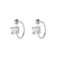 Polsino per orecchio in argento 925 con zircone a quattro griffe e perlina rotonda - Argento 925 / Base Argento Zirconia Bianca (Paio)