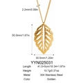Diagramme détaillé du pendentif feuille dorée montrant les dimensions et le matériau - Collier Pendentif Feuille Creuse (YYN025031)