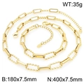 Gold twist and clip link necklace and bracelet set with 400x7.5mm and 180x7.5mm specs - Bracelet / Gold