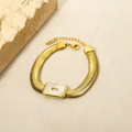 18k gold plated herringbone bracelet with rectangle white shell and zircon stone - White Mother of Pearl Rectangle Gemstone Snake Chain Bracelet