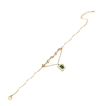 Golden pearl anklet featuring a green emerald-cut zircon pendant and lobster clasp - Rectangular Green Stone Pendant (5#)