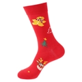 Festive red Christmas crew sock featuring knitted gingerbread man and reindeer patterns - Gingerbread Man Pattern (1290)