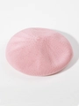 Detailed knit texture and soft pink yarn pattern of this breathable linen beret - Adjustable / Pink