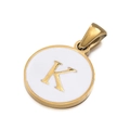 Golden and white stainless steel round pendant featuring a bold letter K design - Letter K