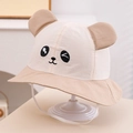 Detail of baby sun hat with cute panda embroidery and adjustable windproof strap - 50cm (1-3 Years) / Beige