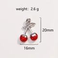 Ciondolo a ciliegia con zirconi rossi, dimensioni 20x16mm e peso di 2,6g - Stile Ciliegia Rossa Gambo Argento(01)