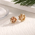 Golden festive Christmas stud earrings featuring a 3D metallic floral ribbon design - EAR0007-Gold Gift Ribbon Knot