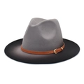 Detailed macro view of gray fedora felt texture with brown leather buckle belt decoration - M (56-58cm) / Light Gray + Black