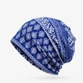 Blue Paisley pattern turban hat and neck gaiter with ethnic print on white background - Blue Paisley Floral