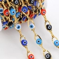 Golden stainless steel chain with multi-color evil eye beads for DIY jewelry making - Iridescent Gold