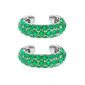 Silver ear cuff set with three rows of micro-paved green cubic zirconia stones - Silver-Emerald