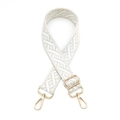3.8cm wide jacquard weave crossbody strap in beige with golden metal hardware - Beige/White Geometric