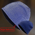 Dark blue reflective beanie hat for outdoor night sports featuring glowing knit yarn - Blue