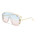 Y2K oversized schildzonnebril met blauw-roze gradiëntglazen en goudkleurig montuur - Gouden Frame Gradiënt Blauw Roze Lens
