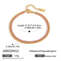 Zweilagiges goldenes Tennisarmband mit rosa Zirkonia und Edelstahl-Perlenkette für Damen - 17+5cm (3.5g) / Gold Rosa Zirkonia Doppelkette (JDB0204012)