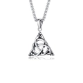 Polished silver stainless steel Celtic knot pendant necklace shown on a white background - Celtic Knot + Stainless Steel Chain