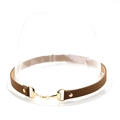 Detail of dark brown pebbled leather choker featuring a golden horsebit metal buckle - 05 Brown Lychee Texture