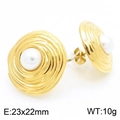 Golden spiral textured earrings with white round pearls in a vintage elegant style - 23x22mm / Style H Gold