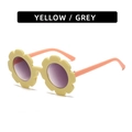 Kids flower sunglasses with yellow sunflower frames, pink temples and grey gradient lenses - Matte Yellow Frame Orange Temple Grey Lens