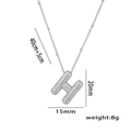 Silver micro-paved zircon Letter H pendant necklace with beaded chain, 40+5cm length - Steel Color Letter H with Zirconia