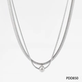 Ensemble de bijoux double chaîne serpent argentée avec pendentif perle ronde polie - Collier Chaîne Serpent Double Couche (PDD850) / Argenté