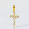 Classic gold cross pendant with micro-pave round zircons and teardrop-shaped bail - N0020-Gold Full Zircon Cross