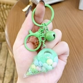 Cute green ice cream liquid keychain with floating macaron balls and metal ring - Mini Ice Cream Milk Bean - Green