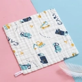 Soft multi-layer cotton baby washcloth with cute blue and yellow construction car prints - 【saint-mir Trucks】