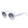 Fashionable oversized oval white sunglasses with grey gradient lenses on white background - White Frame Gradient Grey Lens