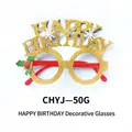 Sparkly gold Happy Birthday glasses with festive holly leaves and red temples for party fun - Gold Happy Birthday Glasses