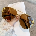 Gold aviator sunglasses with leopard head accent and gradient brown lenses - Gold Frame Brown Lenses