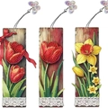 Set di tre segnalibri per pittura a diamante fai-da-te con motivi floreali e farfalle - SQ-20 (Tema Tulipani e Narcisi/Set di 3) / Molteplici Stili Opzionali