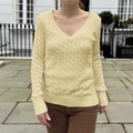 Women's casual V-neck yellow cable knit sweater in a soft, comfortable long-sleeved style - S / Light Yellow