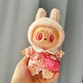 Plush doll accessory with pink cherry dress and cream rabbit ear headband for collectible toys - Cherry Blossom Crossbody Bag Three-piece Set / First And Second Generation Keychains Are Compatible With La Cloth Dolls. Dolls Not Included.