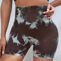 Short de fitness taille haute tie-dye pour femmes en marron foncé et bleu cyan - Marron
