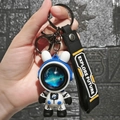 Space rabbit astronaut keychain with Explore Future strap and black metallic hardware - Large Roaming Starry Sky Rabbit / Blue