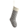 Grey knitted Christmas stocking with white cuff and fish scale pattern texture - Silver Grey(Body)/Ivory(Cuff)